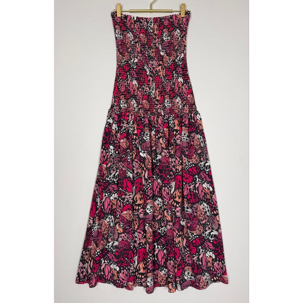 L*Space Lila Strapless Maxi Dress Wings N Things Pink Butterfly Print Small NWT - Picture 7 of 13